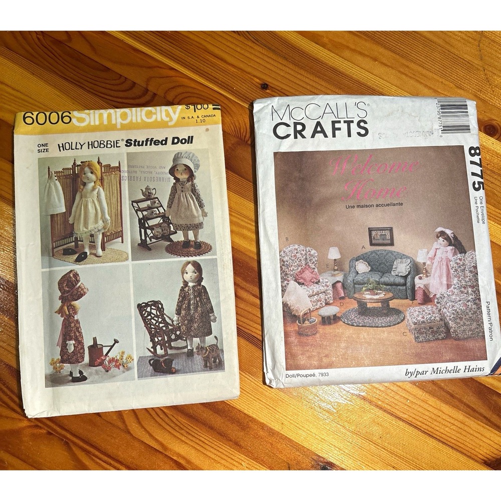 Vintage Craft Sewing Pattern Lot Simplicity 6006 Holly Hobbie Doll McCalls 8775